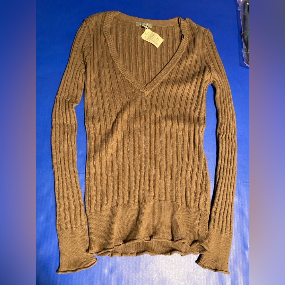dELiA*s Y2K Brown V-Neck Ribbed Textured V-Neck Long Sleeve Sweater w/Tags L